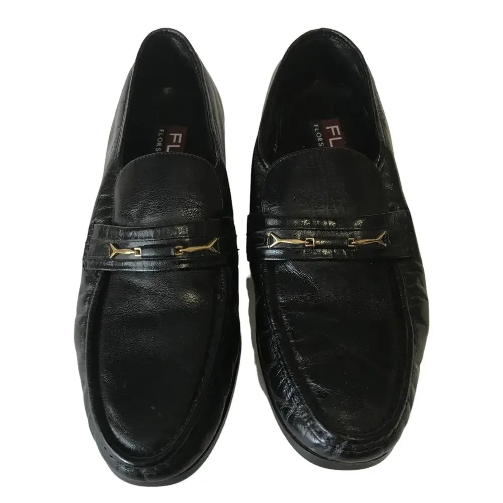 Florsheim FLS Black Leather Gold Buckle Slip On Horse Bit Loafer 11 D